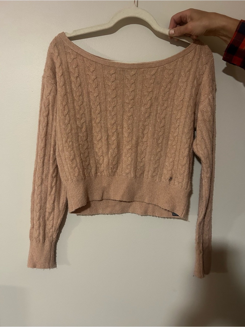 Guess Off-the-Shoulder Cable Knit Sweater